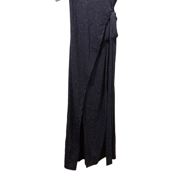 Starry night Glitter Maxi Wrap Dress metallic blue true wrap cocktail ruched s - Picture 10 of 15